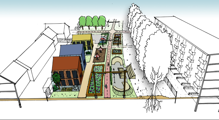 Climaxfase: een lineair park met buitenhuizen of serrewoningen